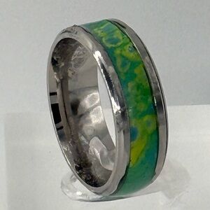 Vibrant Green Inlay Silver Band Ring size 10 # 027